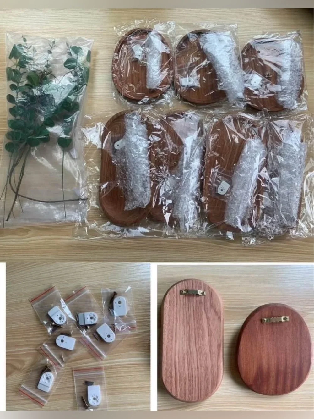 7-Piece Wooden Oval Wall Vase Set with Glass Tubes – Brown
